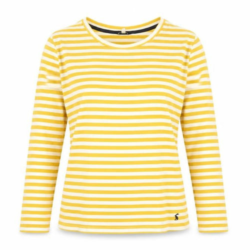 Joules Women Yellow White Striped Cotton Long Sleeve T-Shirt UK 10