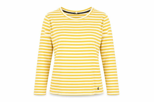 Joules Women Yellow White Striped Cotton Long Sleeve T-Shirt UK 10