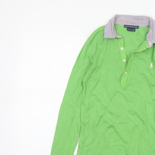Ralph Lauren Sport Women Green S Cotton Long Sleeve Polo Top