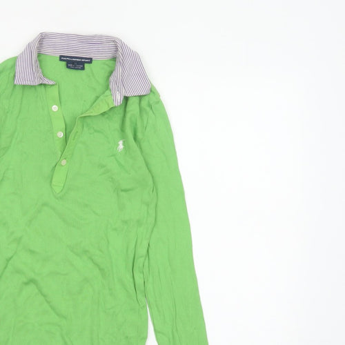 Ralph Lauren Sport Women Green S Cotton Long Sleeve Polo Top