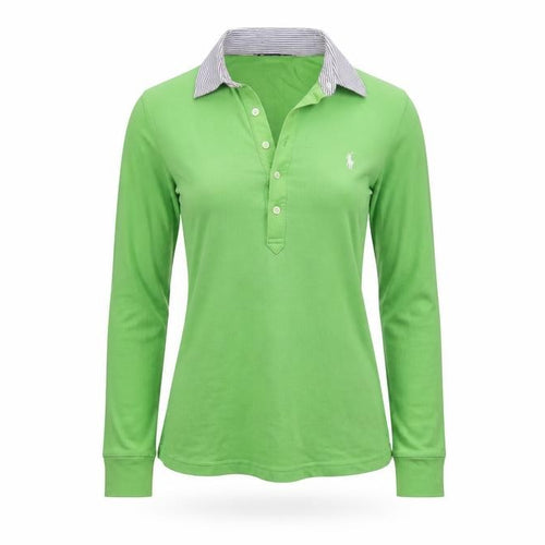 Ralph Lauren Sport Women Green S Cotton Long Sleeve Polo Top