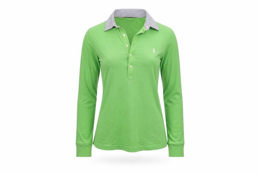 Ralph Lauren Sport Women Green S Cotton Long Sleeve Polo Top