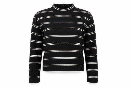 Levi's Women Black White Stripe Cropped High Neck Zip Long Sleeve Top L