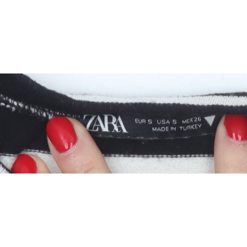 Zara Women’s Black White Stripe UK 8 Crew Neck Knit Jumper
