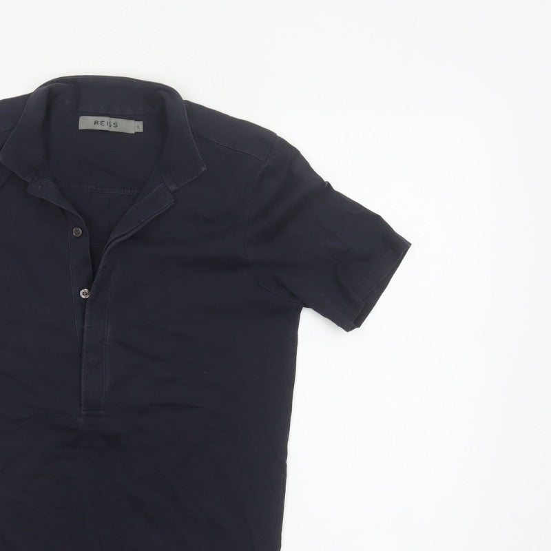 Additional view of Reiss Men’s Blue S Short Sleeve Solid Button Polo Shirt