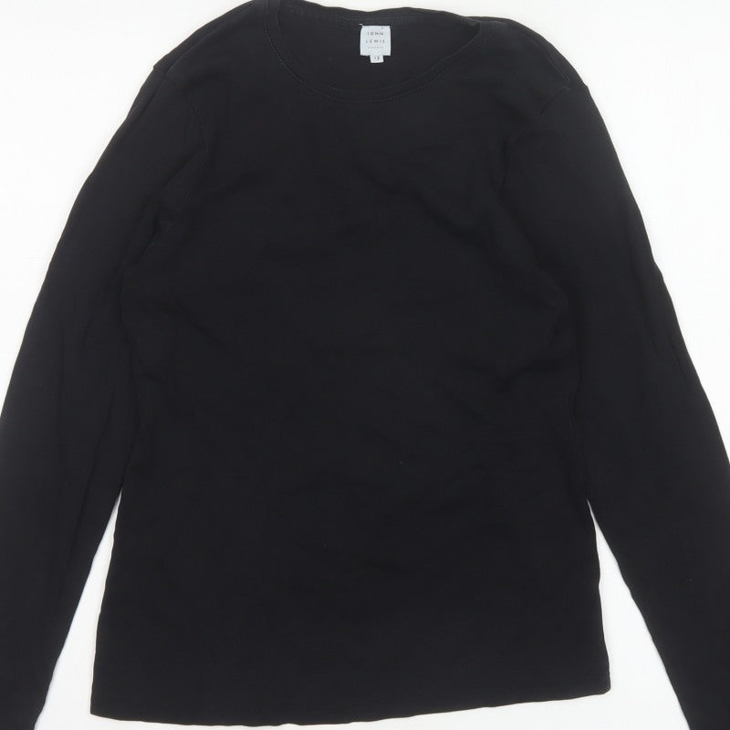 John Lewis Women Black Size 12 Basic Crew Neck Long Sleeve T-Shirt