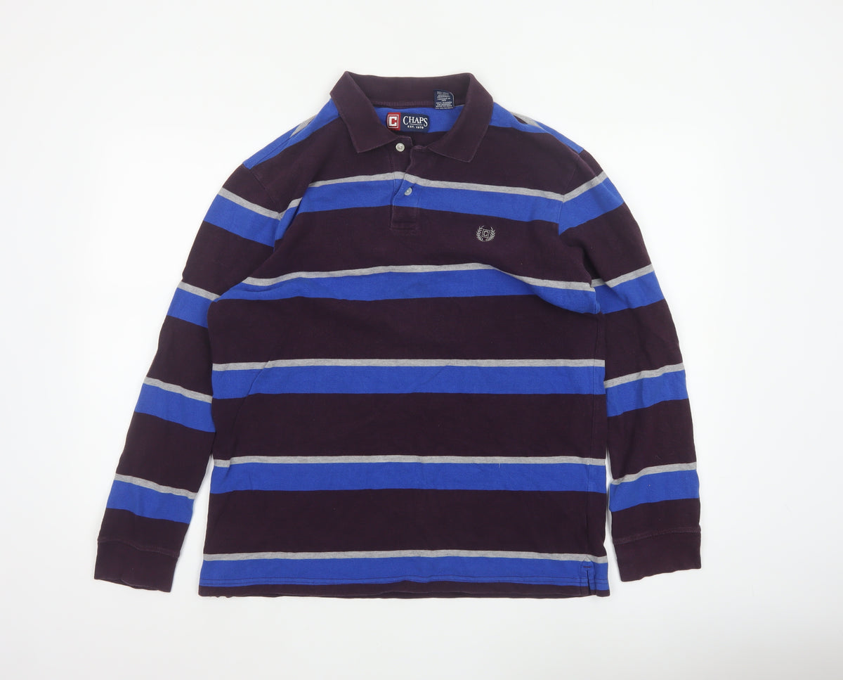 Chaps Mens Multicoloured L Long Sleeve Striped Cotton Polo Shirt