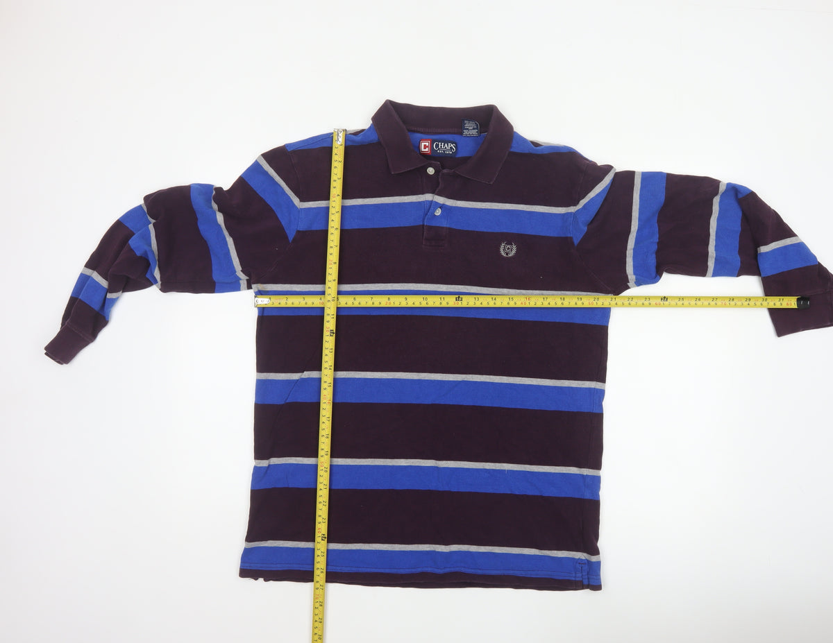 Chaps Mens Multicoloured L Long Sleeve Striped Cotton Polo Shirt