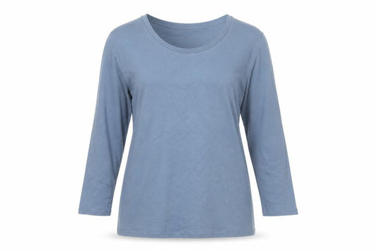 Uniqlo Women Blue L Supima Cotton Stretch 3/4 Sleeve Basic T-Shirt