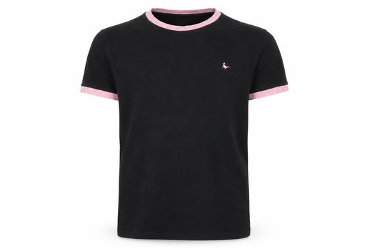 Jack Wills Men's Black Pink Ringer Logo T-Shirt Size M Short Sleeve
