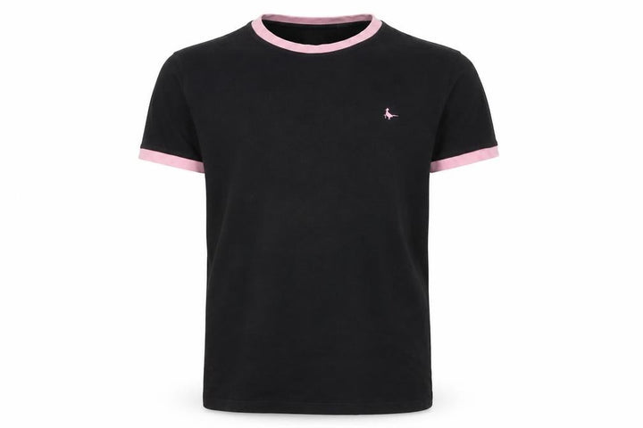 Jack Wills Men's Black Pink Ringer Logo T-Shirt Size M Short Sleeve