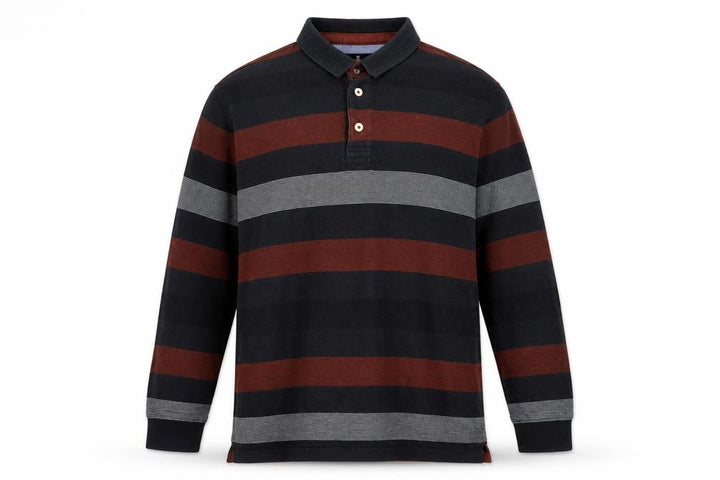 Blue Harbour Men's Black Burgundy Striped Regular Fit Long Sleeve Polo XL