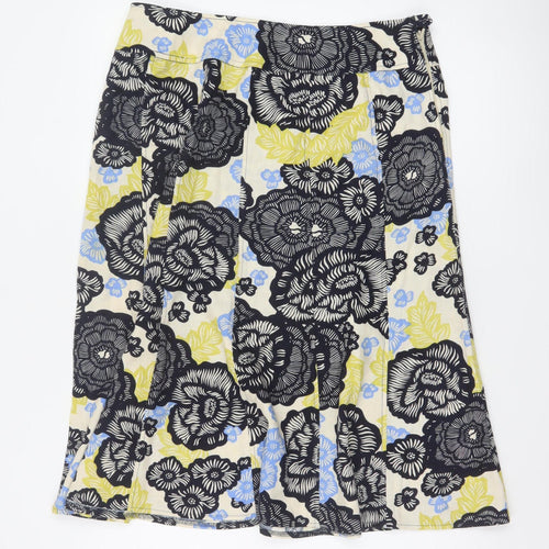 Isle Women’s Multicoloured Floral Linen Blend A-Line Skirt UK 14
