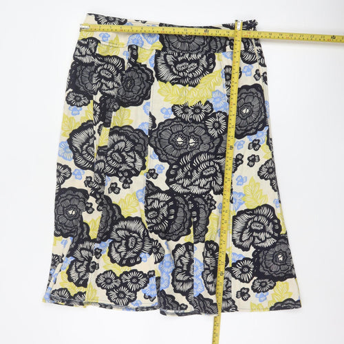 Isle Women’s Multicoloured Floral Linen Blend A-Line Skirt UK 14