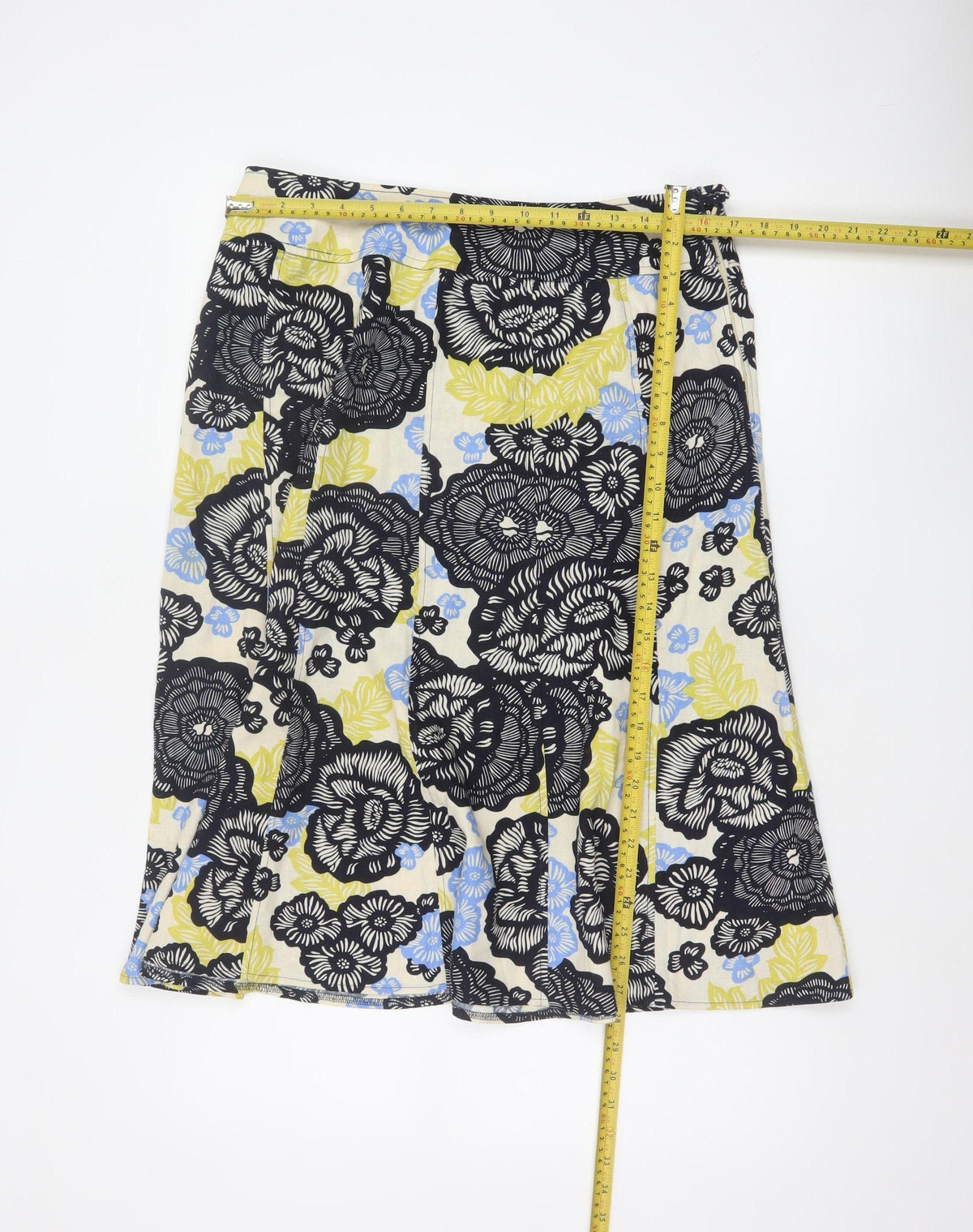 Isle Women’s Multicoloured Floral Linen Blend A-Line Skirt UK 14