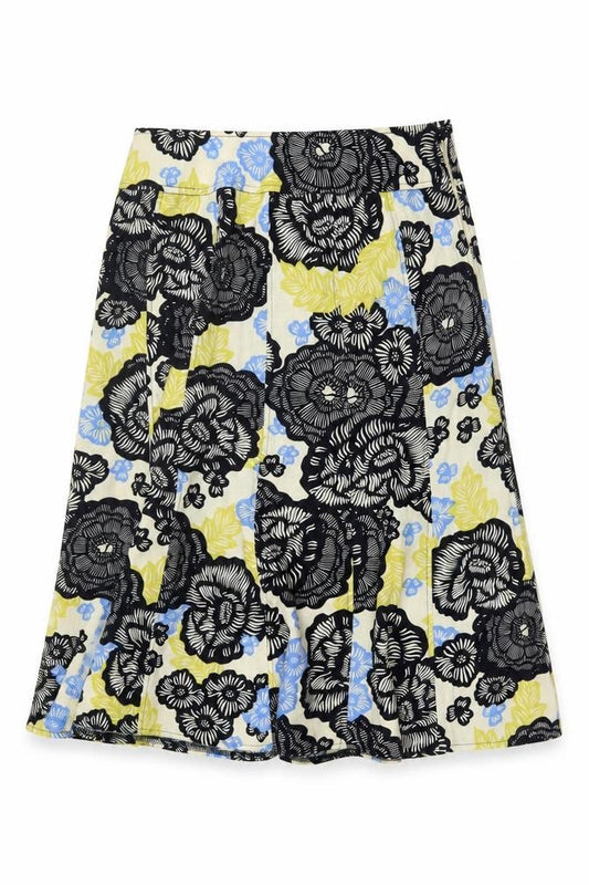 Isle Women’s Multicoloured Floral Linen Blend A-Line Skirt UK 14