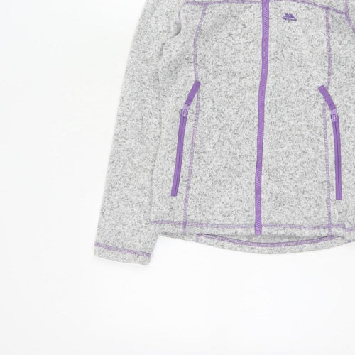 Trespass Girls Grey Purple Full Zip Fleece Hoodie 9-10 Years