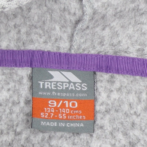 Trespass Girls Grey Purple Full Zip Fleece Hoodie 9-10 Years