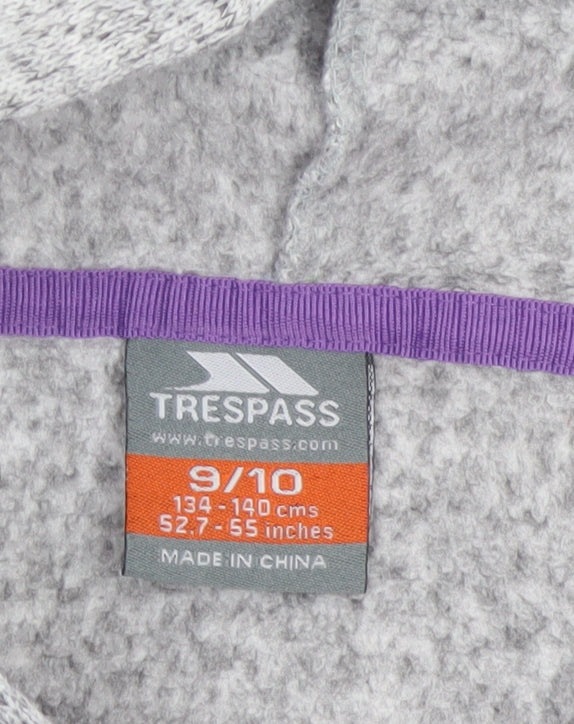 Trespass Girls Grey Purple Full Zip Fleece Hoodie 9-10 Years
