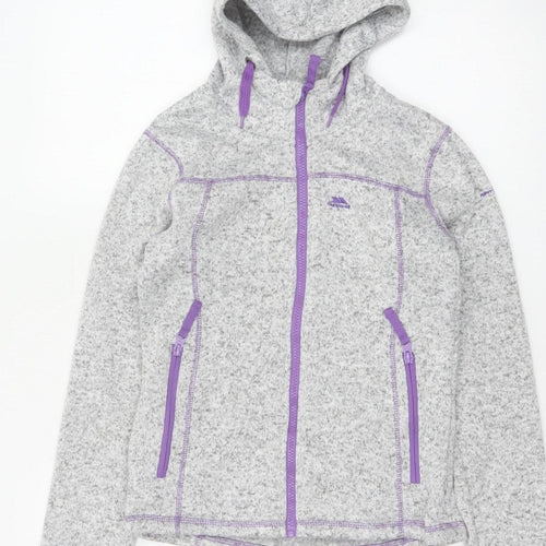 Trespass Girls Grey Purple Full Zip Fleece Hoodie 9-10 Years
