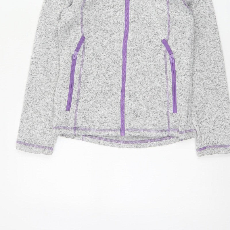 Trespass Girls Grey Purple Full Zip Fleece Hoodie 9-10 Years