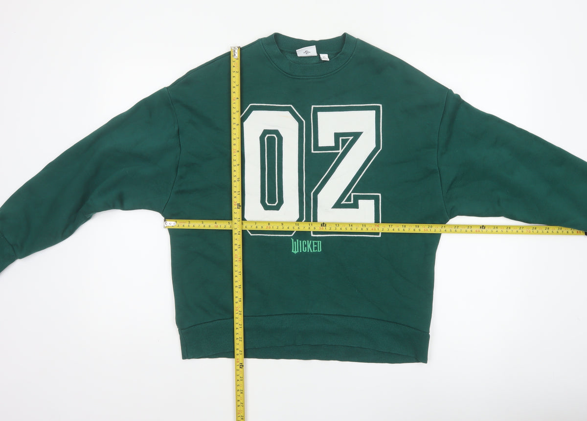 Close-up detail of Wicked Women’s Green XS Pullover Sweatshirt 02 Graphic Crew Neck