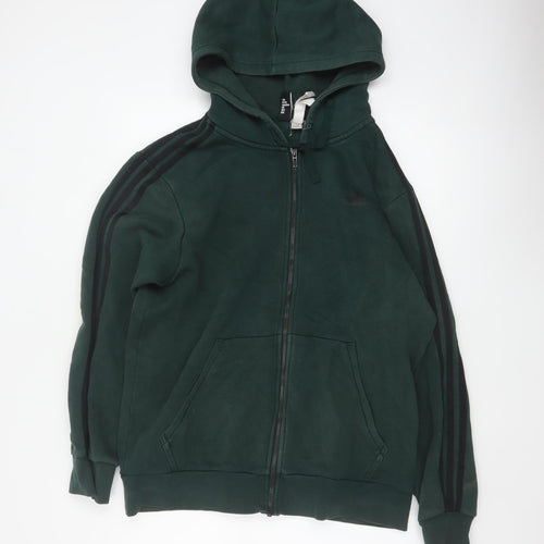 Adidas Men’s Green L Full Zip Hooded Sports Hoodie 3 Stripe