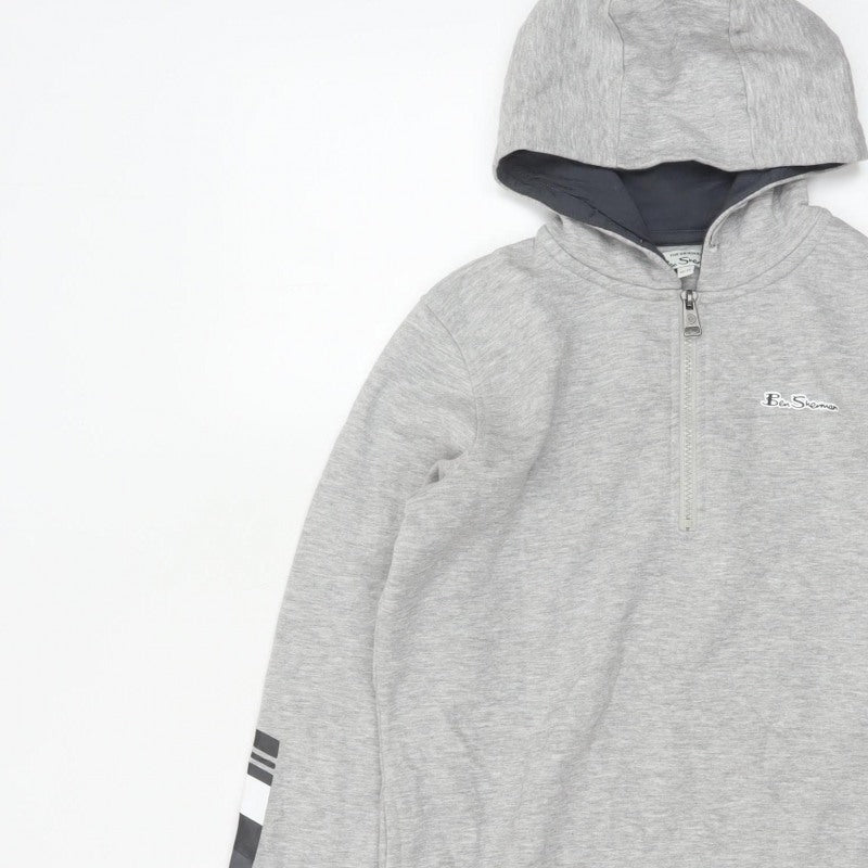 Ben Sherman Boys Grey 12-13 Years Hooded 1/4 Zip Sweatshirt