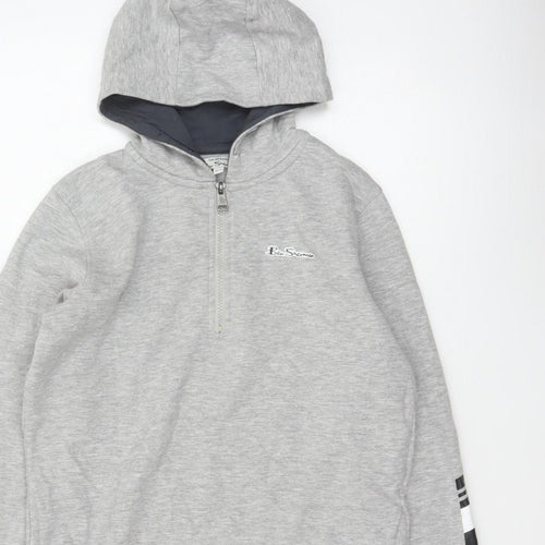 Ben Sherman Boys Grey 12-13 Years Hooded 1/4 Zip Sweatshirt