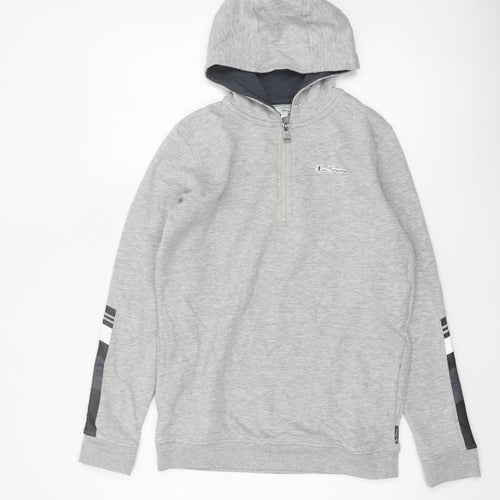 Ben Sherman Boys Grey 12-13 Years Hooded 1/4 Zip Sweatshirt