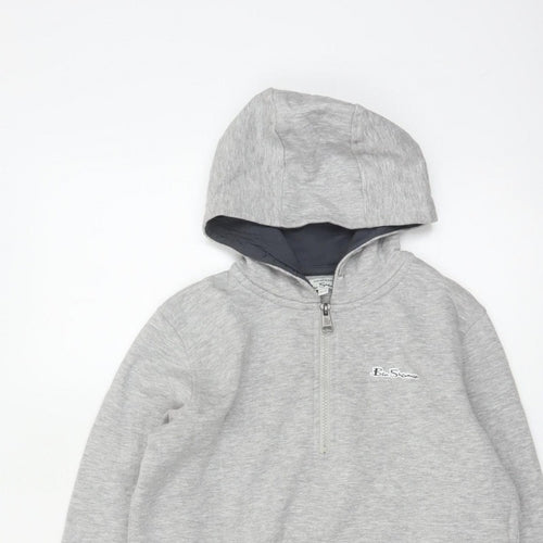 Ben Sherman Boys Grey 12-13 Years Hooded 1/4 Zip Sweatshirt