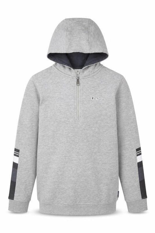 Ben Sherman Boys Grey 12-13 Years Hooded 1/4 Zip Sweatshirt