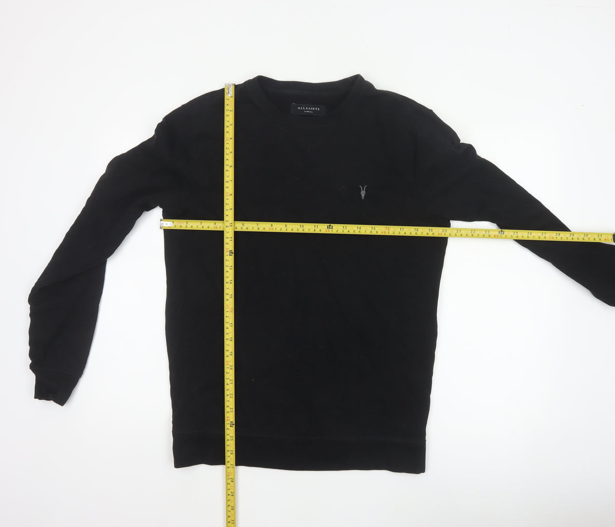 AllSaints Men’s Black XS Crew Neck Pullover Logo Sweatshirt