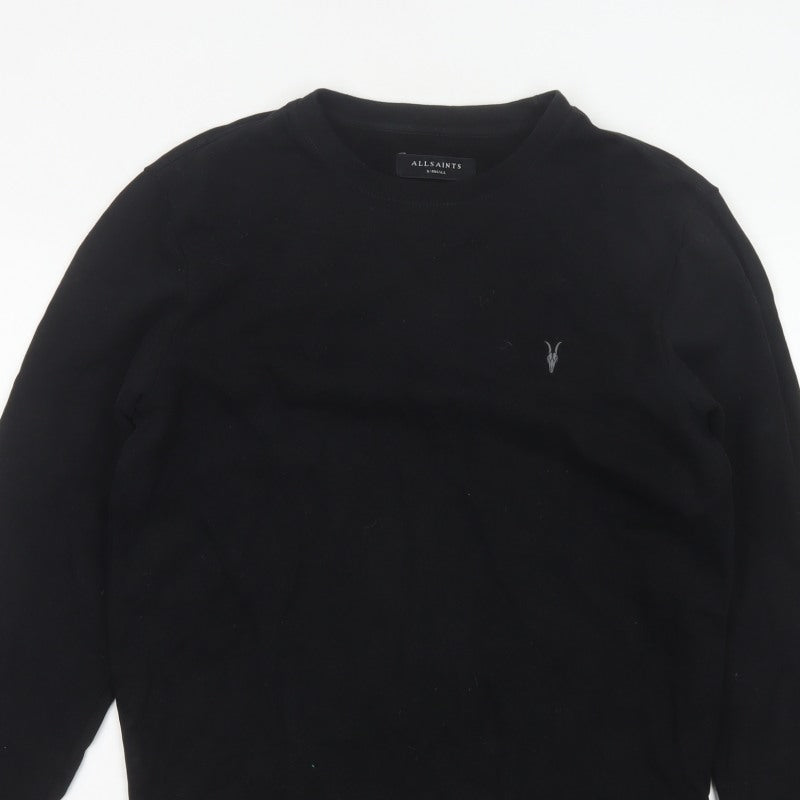 AllSaints Men’s Black XS Crew Neck Pullover Logo Sweatshirt