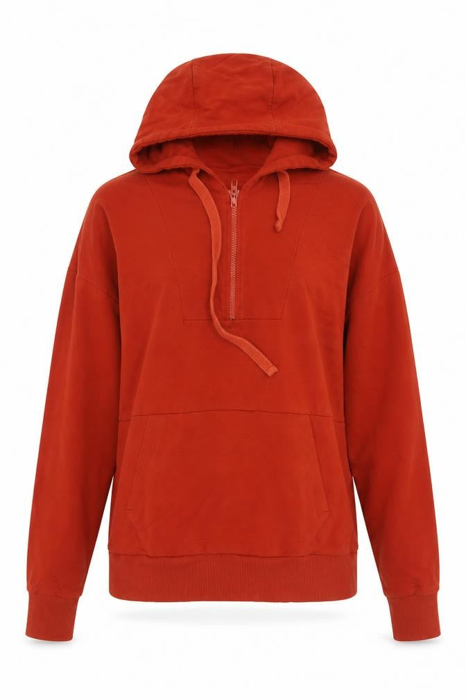 BAM Bamboo Clothing Women’s Red S Half Zip Hooded Pullover Hoodie