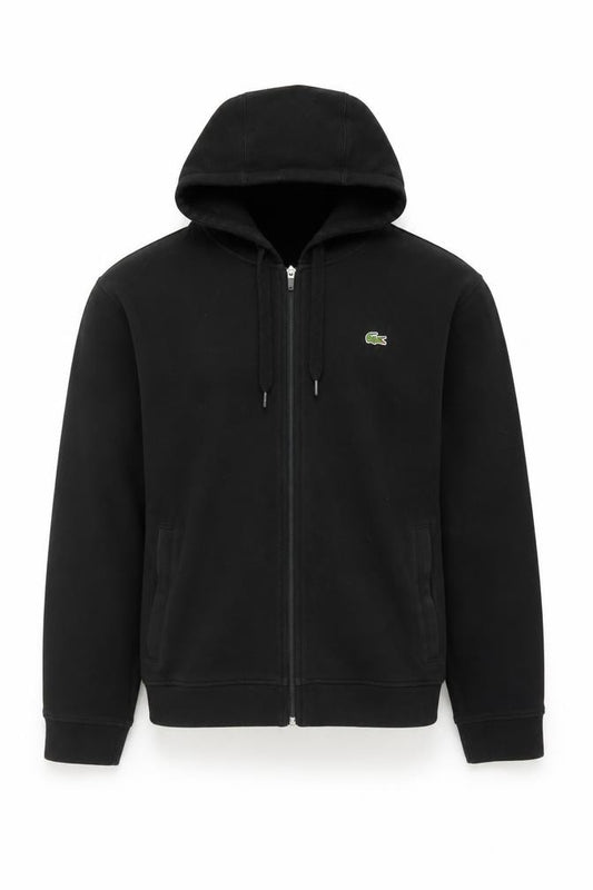 Lacoste Sport Men's Black L Full Zip Hoodie Logo Cotton Blend