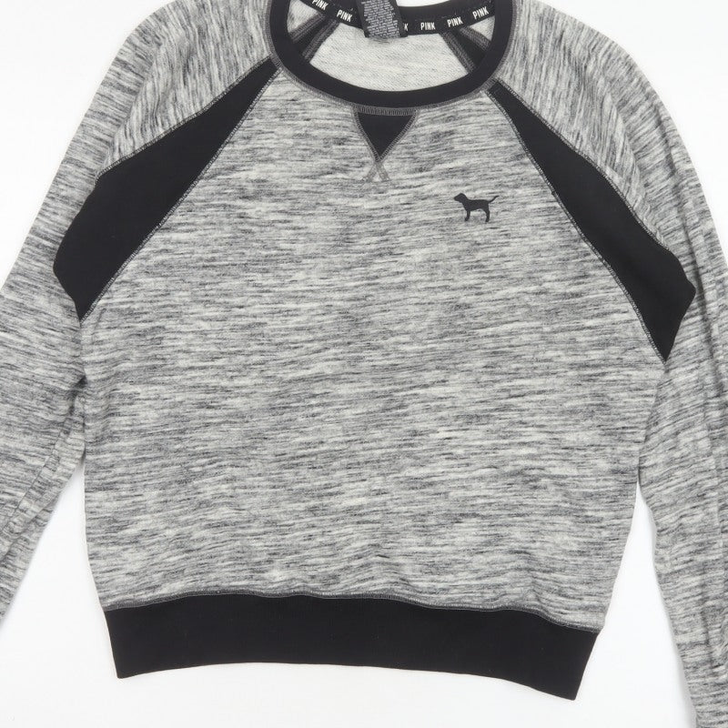 PINK Victoria's Secret Women Grey S Raglan Jersey Sweatshirt Top