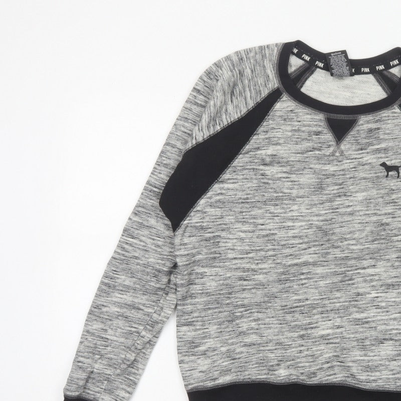 PINK Victoria's Secret Women Grey S Raglan Jersey Sweatshirt Top