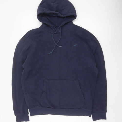 Hollister Men Blue L Pullover Hoodie Logo Pocket
