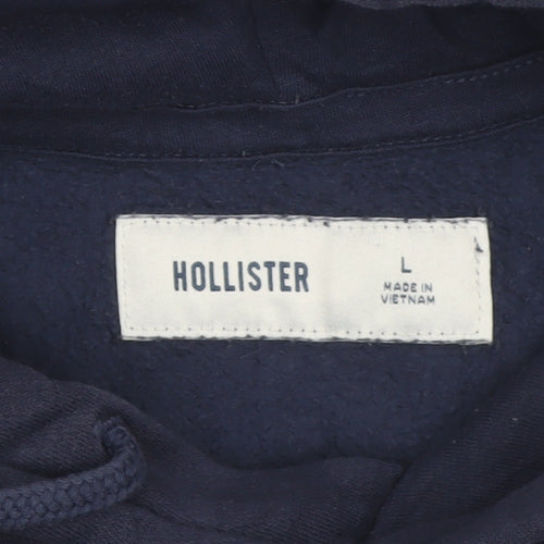 Hollister Men Blue L Pullover Hoodie Logo Pocket