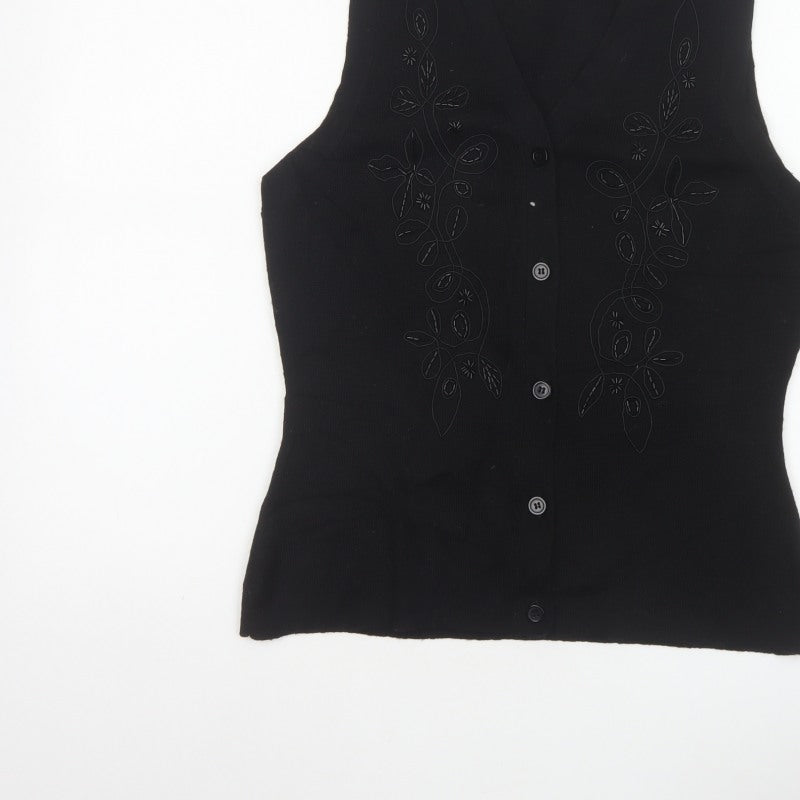 Additional view of Alexon Women Black S Petite Wool Blend Floral Knit Button Vest