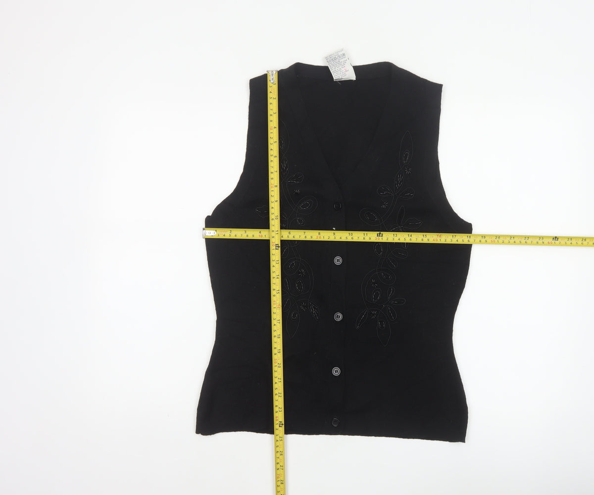 Close-up detail of Alexon Women Black S Petite Wool Blend Floral Knit Button Vest