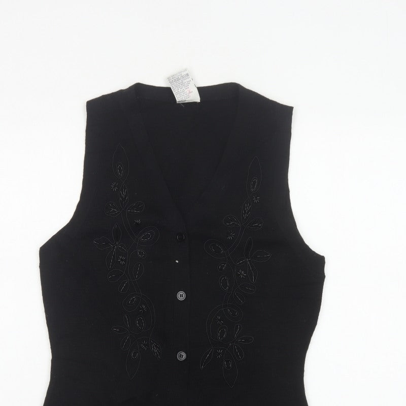 Additional view of Alexon Women Black S Petite Wool Blend Floral Knit Button Vest