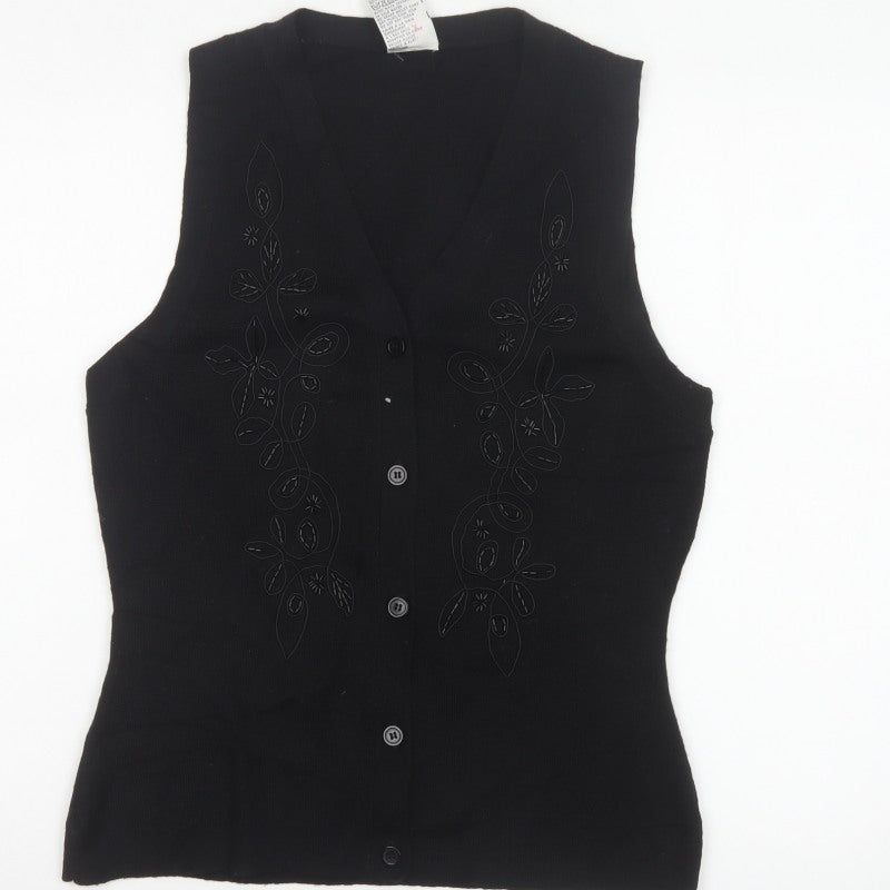 Additional view of Alexon Women Black S Petite Wool Blend Floral Knit Button Vest