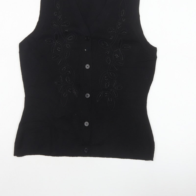 Additional view of Alexon Women Black S Petite Wool Blend Floral Knit Button Vest