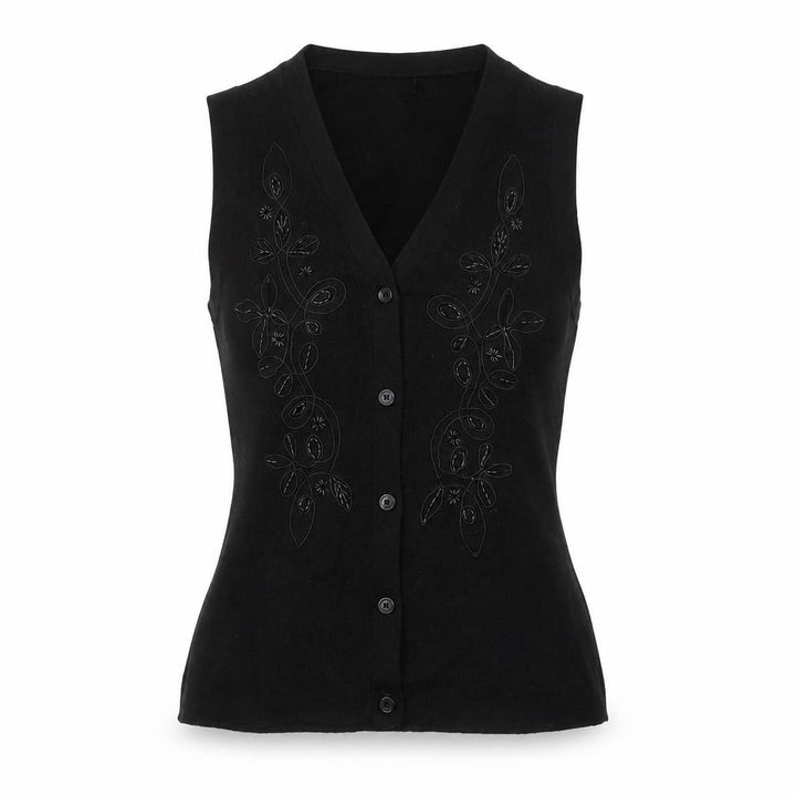 Alexon Women Black S Petite Wool Blend Floral Knit Button Vest