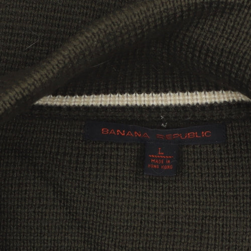 Banana Republic Men’s Green L Full Zip Merino Wool Jumper High Neck