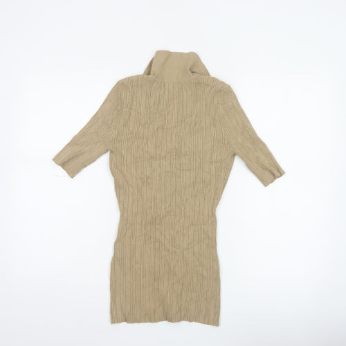 Fig & Basil Women’s Beige Size 10 Rib Knit Collared Tunic Top 3/4 Sleeve