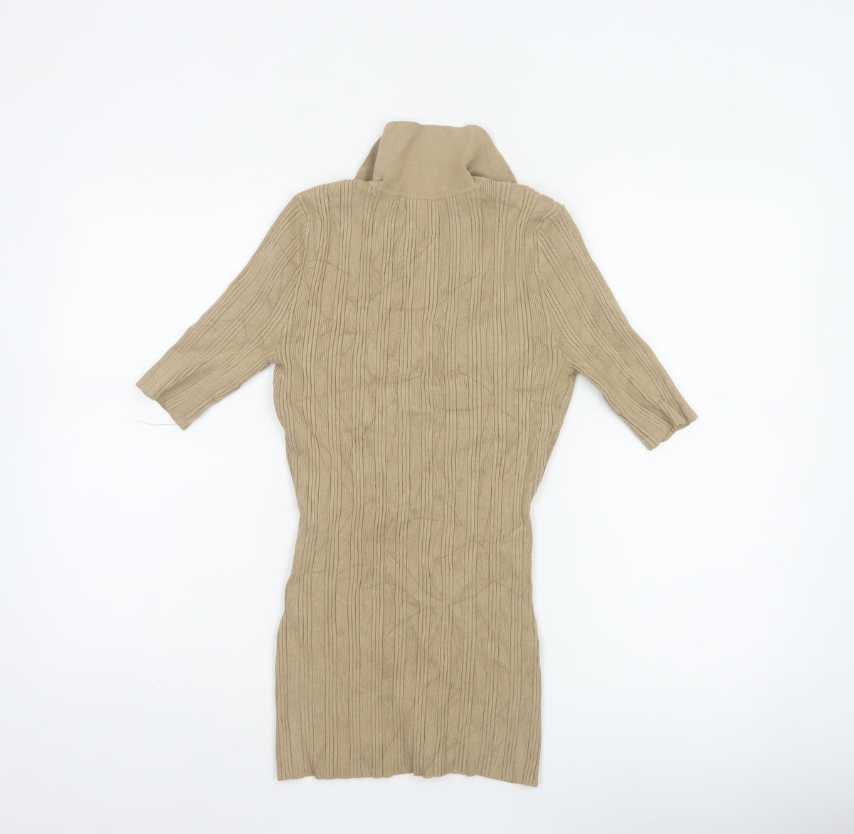 Fig & Basil Women’s Beige Size 10 Rib Knit Collared Tunic Top 3/4 Sleeve