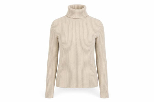 GAP Women’s Beige S Ribbed Roll Neck Slim Fit Cotton Jumper